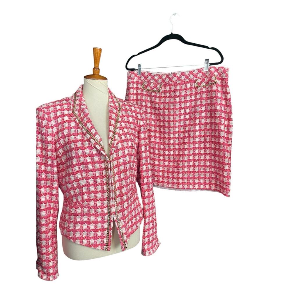 Etcetera Pink and White Tweed Jacket & Skirt Set